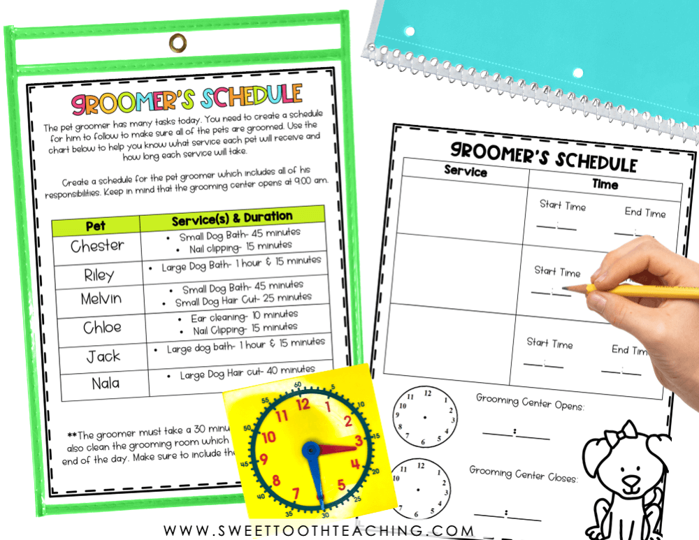 Photo of student filling out an elapsed time activity sheet