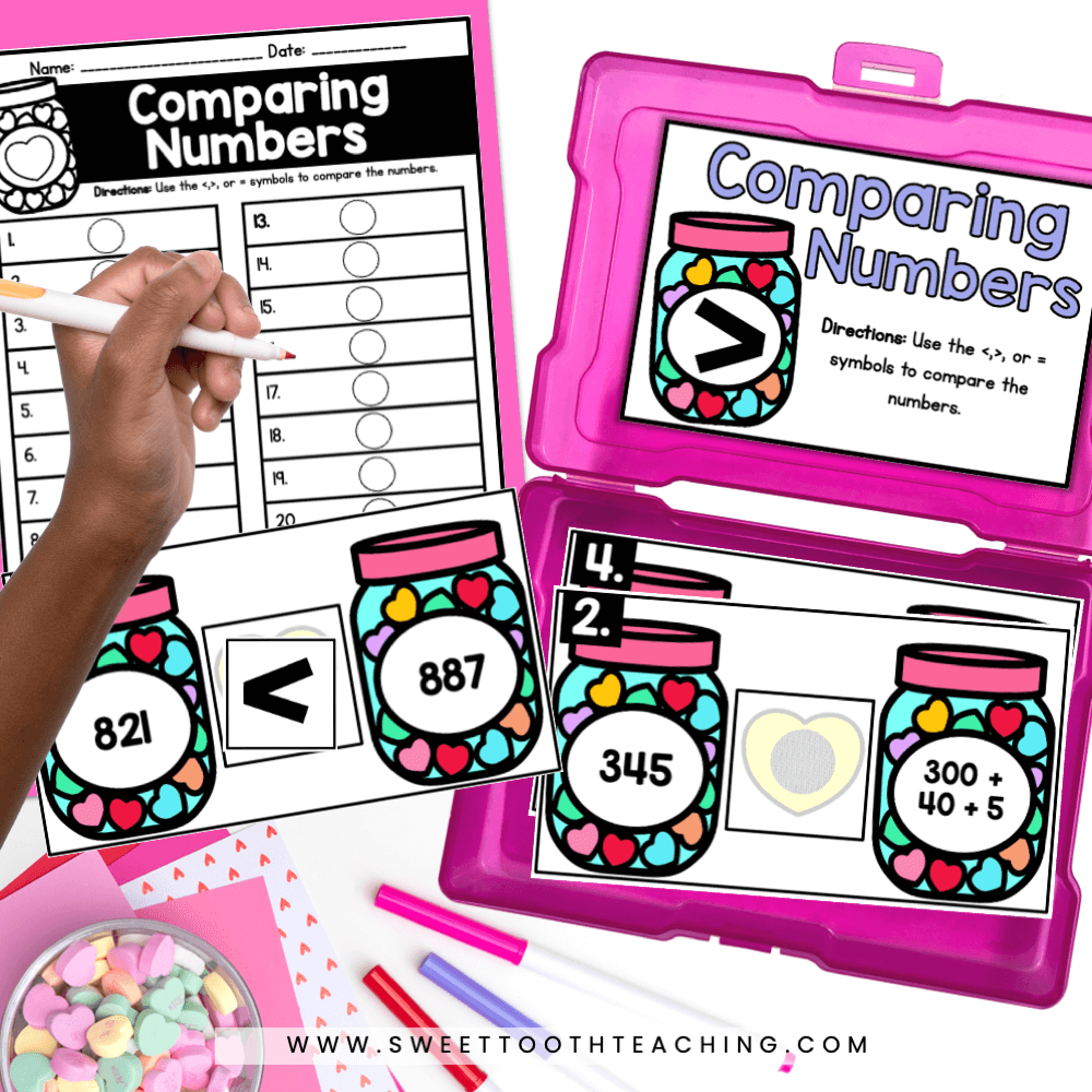 Comparing numbers valentine's day math activity