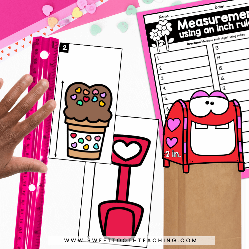 Measurement valentine's day activity with practice using a ruler