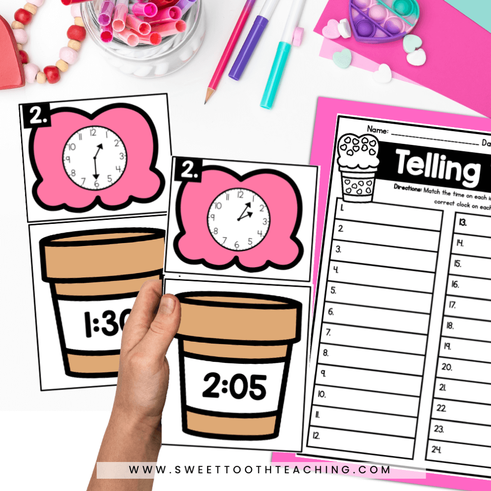 Telling time valentine's day math center